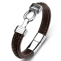 PU Leather Cord Bracelets with Stainless Steel fashion jewelry & punk style brown Sold By PC