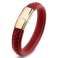 Bracelets cordon PU, cuir PU, avec acier inoxydable, bijoux de mode & le style de punk & normes différentes pour le choix, rouge, 12x6mm, Vendu par PC