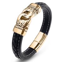 cuir PU bracelet, avec acier inoxydable, bijoux de mode & normes différentes pour le choix & pour homme, noire, 12x6mm, Vendu par PC