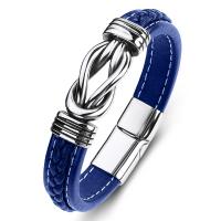 PU Leather Bracelet, with Stainless Steel, fashion jewelry & punk style & different size for choice & for man, blue, 12x6mm, Sold By PC