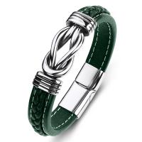 Couro do plutônio pulseira, with aço inoxidável, joias de moda & estilo punk & tamanho diferente para a escolha & para o homem, verde, 12x6mm, vendido por PC