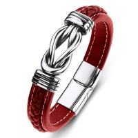 PU Leather Cord Bracelets, with Stainless Steel, fashion jewelry & punk style & Unisex & different size for choice, red, 12x6mm, Sold By PC