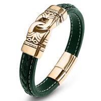 cuir PU bracelet, avec acier inoxydable, bijoux de mode & le style de punk & normes différentes pour le choix & pour homme, vert, 12x6mm, Vendu par PC