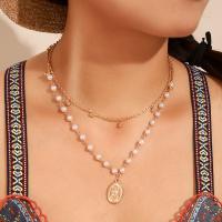 Collar de Aleación de Zinc, con Perlas plásticas, chapado, Doble capa & para mujer, dorado, libre de níquel, plomo & cadmio, Vendido por Sarta