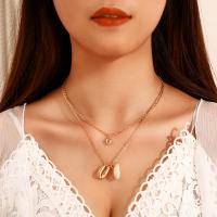 Zinklegierung Schmuck Halskette, mit Muschel, plattiert, Doppelschicht & Modeschmuck & für Frau, goldfarben, frei von Nickel, Blei & Kadmium, verkauft von Strang