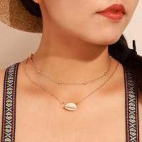 Tibetan Style Jewelry Necklace, with Shell, plated, Double Layer & for woman, golden, nickel, lead & cadmium free, Sold By Strand