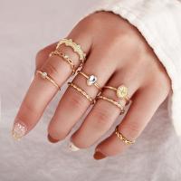Tibetan Style Ring Set, plated, 8 pieces & fashion jewelry & for woman & with rhinestone, golden, nickel, lead & cadmium free, Sold By Set