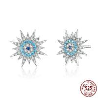 925 Sterling Silver Stud Earrings platinum plated with plastic earnut & micro pave cubic zirconia & for woman Sold By Pair