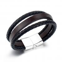 Искусственная кожа браслет, с нержавеющая сталь, Связанный вручную, ювелирные изделия моды & Мужский, черный и коричневый, Продан через 8.2 дюймовый Strand