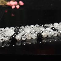 Rutilated Quarz Perle, rund, poliert, verschiedene Größen vorhanden, weiß und schwarz, verkauft von Strang