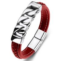 Bracelets cordon PU, cuir PU, avec acier inoxydable, bijoux de mode & le style de punk & unisexe & normes différentes pour le choix, rouge, 12x6mm, Vendu par PC