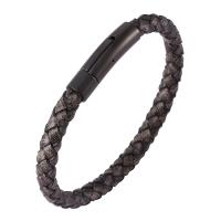 ПУ шнур браслеты, нержавеющая сталь, с Искусственная кожа, ювелирные изделия моды & разный размер для выбора, темно-серый, 6mm, продается PC