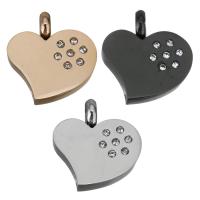 Stainless Steel Heart Pendants, plated, with rhinestone, more colors for choice, 21x23x8mm, Hole:Approx 6mm, Sold By PC