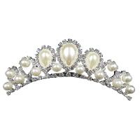 Krone, Zinklegierung, mit ABS-Kunststoff-Perlen, silberfarben plattiert, für Frau & mit Strass, weiß, frei von Nickel, Blei & Kadmium, 30x100mm, verkauft von PC
