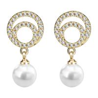 Brass Drop Earring, with ABS Plastic Pearl, plated, different styles for choice & for woman & with rhinestone, nickel, lead & cadmium free, 22mm, 2Pairs/Bag, Sold By Bag