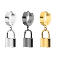 Stainless Steel Huggie Hoop Drop Earring, Lock, plated, Korean style & Unisex, more colors for choice, 9x18mm, 2PCs/Bag, Sold By Bag