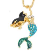 Tibetan Style Sweater Chain Necklace, Mermaid, plated, for woman & enamel & with rhinestone, metallic color plated, 35x105mm, Length:Approx 23.6 Inch, 5Strands/Lot, Sold By Lot