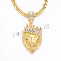 цинковый сплав Свитер ожерелье, Лев, плакирован золотом, Мужский & со стразами, 32x55mm, длина Приблизительно 30.7 дюймовый, 5пряди/Лот, продается Лот