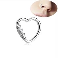 Bijoux de Piercing nez en acier inoxydable, avec zircon cubique, coeur, unisexe & avec strass, blanc, Vendu par PC