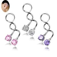 Stainless Steel Ear Piercing Jewelry, with Cubic Zirconia, fashion jewelry & hypo allergic & for woman, Sold By PC