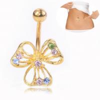 Stainless Steel Belly Ring with Cubic Zirconia & Zinc Alloy Butterfly fashion jewelry & hypo allergic & for woman & hollow golden Sold By PC