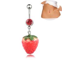 Edelstahl -Bauch-Ring, mit kubischer Zirkonia, Erdbeere, Modeschmuck & für Frau, verkauft von PC