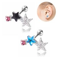 Stainless Steel Ear Piercing Jewelry Zinc Alloy Star fashion jewelry & for woman & with rhinestone u7c971.2mm  u957f6mm  u603bu957f16mm Sold By PC