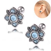 Stainless Steel Ear Piercing Jewelry with Turquoise Flower 6 pieces & fashion jewelry & for woman & with rhinestone Sold By PC