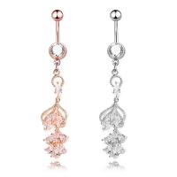 Stainless Steel Belly Ring, 316L Stainless Steel, with Cubic Zirconia, fashion jewelry & hypo allergic & for woman & with rhinestone, more colors for choice, Sold By PC