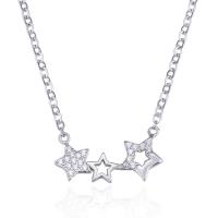 Cubic Zircon Micro Pave 925 Sterling Silver Necklace, with 30mm extender chain, Star, platinum plated, micro pave cubic zirconia & for woman, 20.2x11.1, Sold Per Approx 15.7 Inch Strand