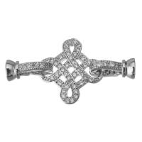 Messing Fold Over Clasp, platineret, Micro Pave cubic zirconia, 35mm,17x18x3mm, Hole:Ca. 4mm, 20pc'er/Lot, Solgt af Lot