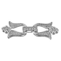 Messing Fold Over Clasp, platineret, Micro Pave cubic zirconia, 37mm,17x12x3.5mm, Hole:Ca. 3x1mm, 20pc'er/Lot, Solgt af Lot