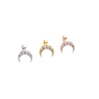 Brass Stud Earring stainless steel post pin Moon plated micro pave cubic zirconia & for woman nickel lead & cadmium free 6mm Sold By Bag