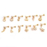 Brass Piercing Earring, stainless steel post pin, plated, different styles for choice & micro pave cubic zirconia & for woman, nickel, lead & cadmium free, 6mm, 5PCs/Bag, Sold By Bag