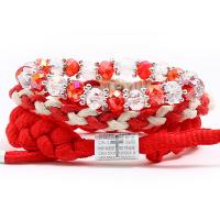 Vokset Cotton Cord Armbånd sæt, med Krystal, Justerbar & tre stykker & for kvinde, rød, nikkel, bly & cadmium fri, 220mm, 3Strands/sæt, Solgt af sæt