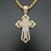 Stainless Steel Cross Pendants plated fashion jewelry & Unisex & with rhinestone golden Sold By PC