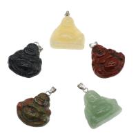 Gemstone Pendants Jewelry with Brass Buddha platinum color plated random style 28.5*25*9.5mm-28*24*9mm Approx 3*5mm Sold By PC