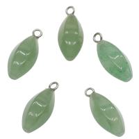 aventurine vert Pendentif, avec laiton, Placage de couleur platine, vert, 19.5*8.5mm, Trou:Environ 1.8mm, 5PC/sac, Vendu par sac
