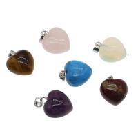 Gemstone Pendants Jewelry with Brass Heart platinum color plated random style Approx 3*5mm Sold By Bag