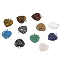 Biżuteria wisiorki kamienie, Kamień szlachetny, ze Mosiądz, Płaskie serce, Platerowane w kolorze platyny, losowo wysyłane, 18x15.50x4mm, otwór:około 2.6mm, 5komputery/torba, sprzedane przez torba