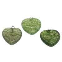 Drage Veins Agate Pendel, med Messing, Heart, platin farve forgyldt, mode smykker & du kan DIY, grøn, 22x20x7.50mm, Hole:Ca. 1.8mm, 5pc'er/Bag, Solgt af Bag