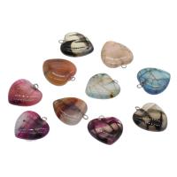 Agate Jewelry Pendants, Mixed Agate, with Brass, Heart, platinum color plated, random style & DIY, 22x20x6mm, Hole:Approx 1.9mm, 5PCs/Bag, Sold By Bag