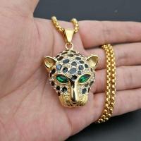Stainless Steel Animal Pendants with Rhinestone Leopard plated fashion jewelry & Unisex golden Sold By PC