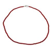 Korall halsband, mässing Karbinlås, platina pläterad, mode smycken & för kvinna, röd, 4mm, Såld Per Ca 19.6 inch Strand