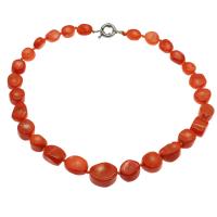 Koralle Halskette, Messing Federring Verschluss, Platinfarbe platiniert, für Frau, rote Orange, 13*12*7mm-23*19*11mm, verkauft per ca. 19.6 ZollInch Strang