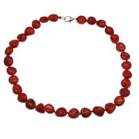 Coral Necklace, brass lobster clasp, platinum color plated, for woman, red, 12*7mm-13*8mm, Sold Per Approx 17.7 Inch Strand