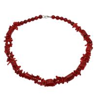 Coral κολιέ, Κοράλλι, ορείχαλκος αστακό, αντίκες χρώμα επάργυρα, κοσμήματα μόδας & για τη γυναίκα, κόκκινος, 15*11mm-15*12mm,9mm, Sold Per Περίπου 19.6 inch Strand