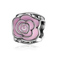 Tibetan Style European Beads, Rose, silver color plated, enamel, more colors for choice, nickel, lead & cadmium free, 10-15mm, Hole:Approx 4-4.5mm, 20PCs/Bag, Sold By Bag