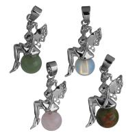 Gemstone Pendants Jewelry, Brass, with Gemstone, Angel, silver color plated, different materials for choice, nickel, lead & cadmium free, 14x26x8.60mm, Hole:Approx 3.5x4.5mm, Sold By PC