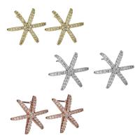 Brass Stud Earring plated micro pave cubic zirconia & for woman nickel lead & cadmium free 0.75mm Sold By Lot